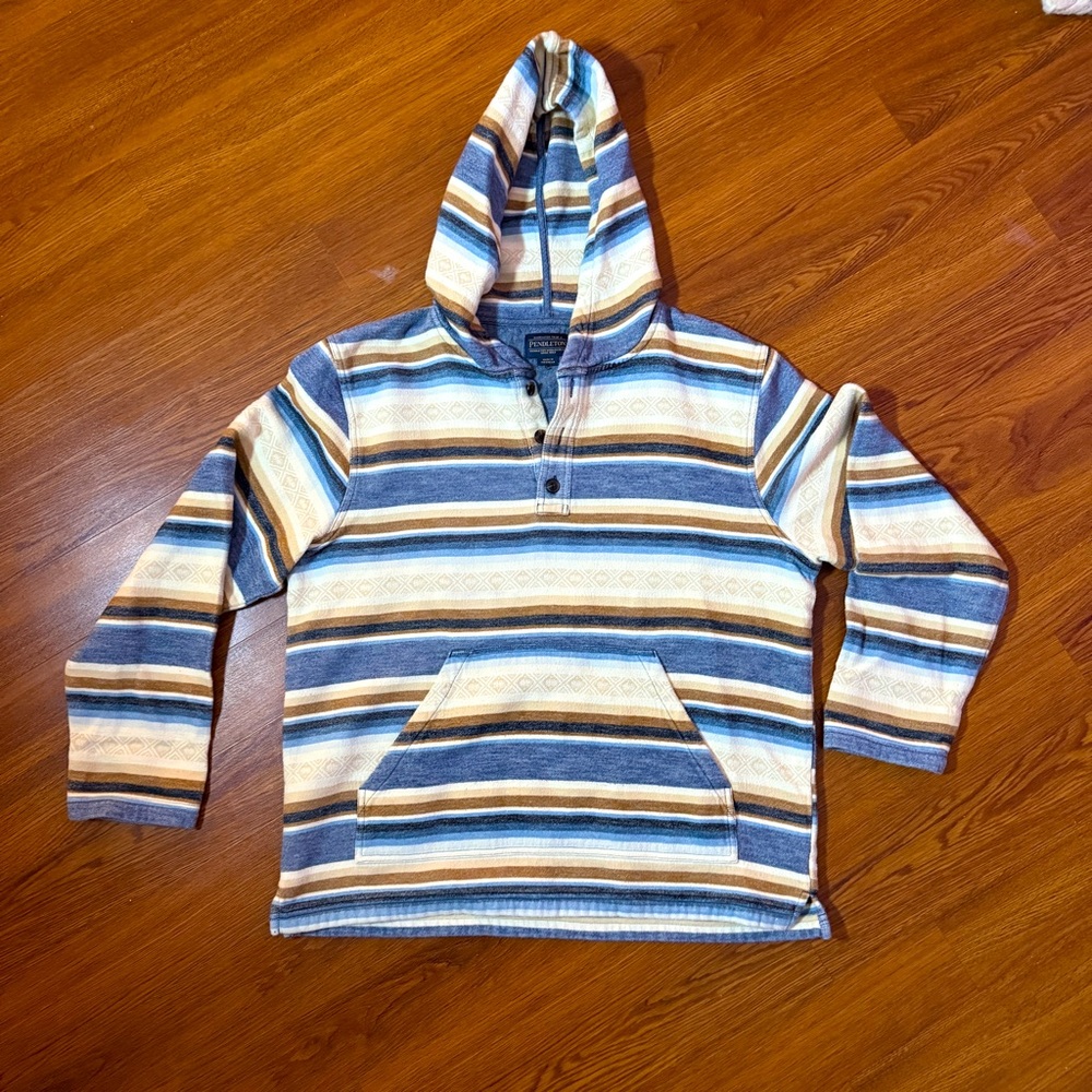 PENDLETON Striped Cotton Fleece Hoodie, Large